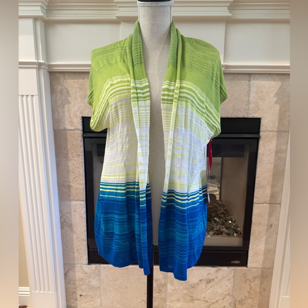 Ruby Rd. Green and Blue Striped Open Cardigan XL